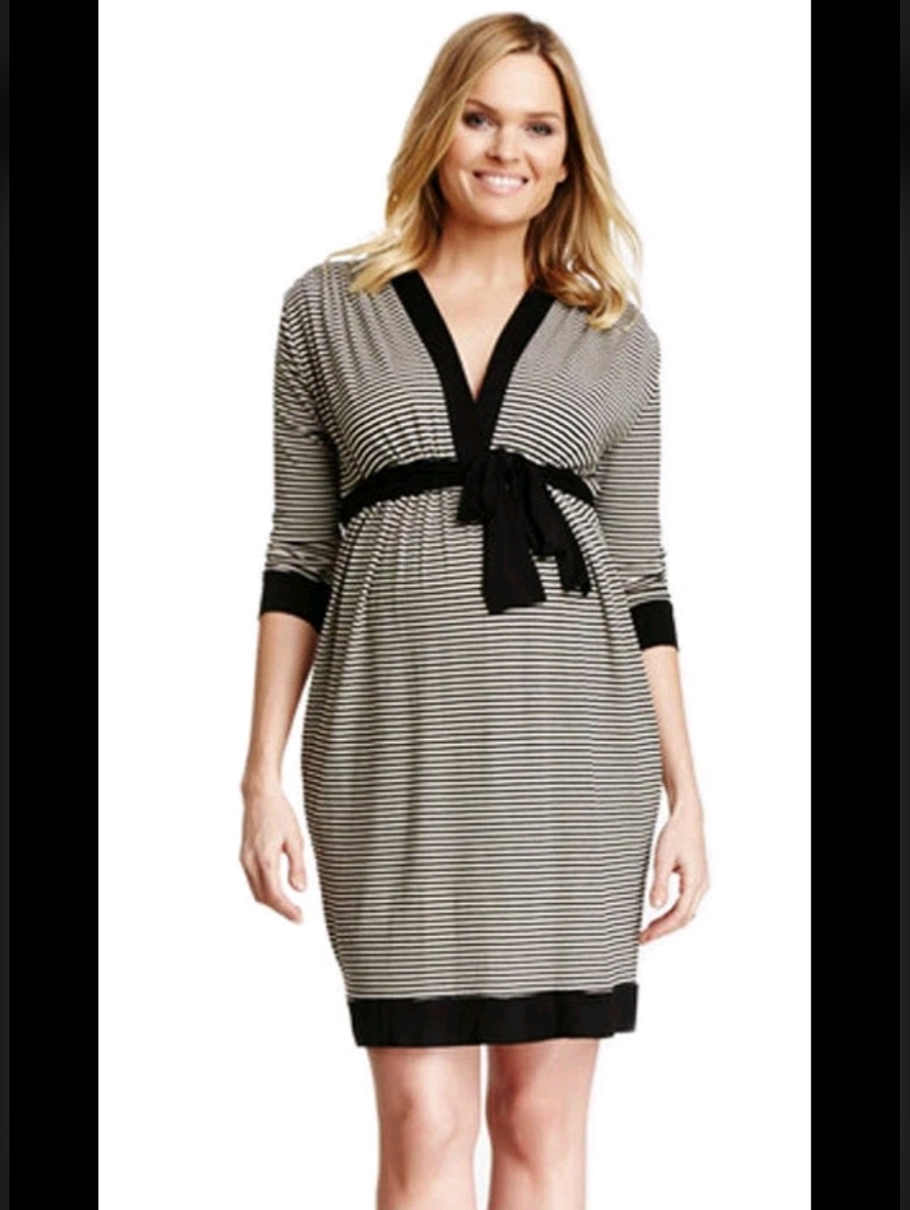 Retail $148 New Olian Maternity V Neckline Stripped Dress